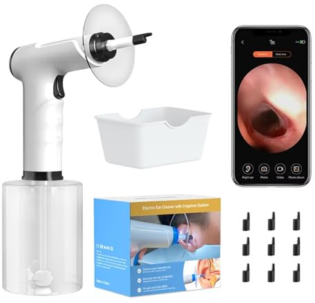 DISHENGZHEN Kit eléctrico de eliminación de Cera para oídos, Limpiador de oídos accionado por Agua con Spray Suave, Sistema de irrigación de oídos Seguro y eficaz con 4 ajustes de presión y Lente HD