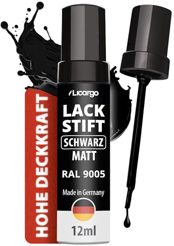 LICARGO Lackstift Schwarz Matt 12ml – Perfekte Deckkraft und schnelle Trocknung - Professionelle Ergebnisse für Steinschläge - Auto Lackstift Schwarz Glänzend, Kratzer Entferner Auto Schwarz
