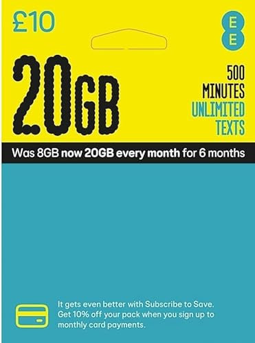 EE PAYG SIM CARD - WITH 20GB DATA + UNLIMITED CALLS & TEXTS (20GB DATA + 500 MINUTES CALLS & TEXTS)