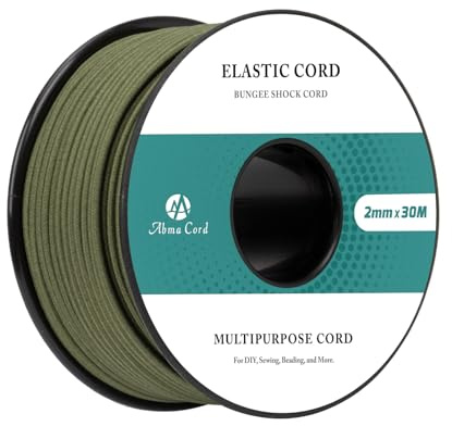 Abma Cord Filo Elastico 2mm x 30m Cordino Cordoncino Corda Elastica Tondo per Braccialetti, Gioielli, Perline, Campeggio - Verde Militare