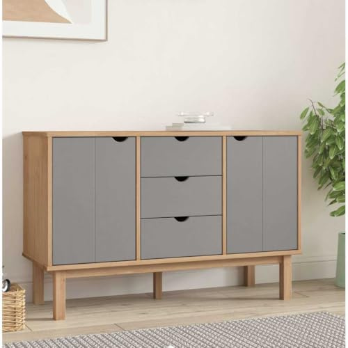 Myheimly Sideboard Schrank Anrichte Beistellschrank Kommode Mehrzweckschrank Standschrank Wohnzimmerschrank 113,5x43x73cm Massivholz Kiefer Sideboard Braun und Grau