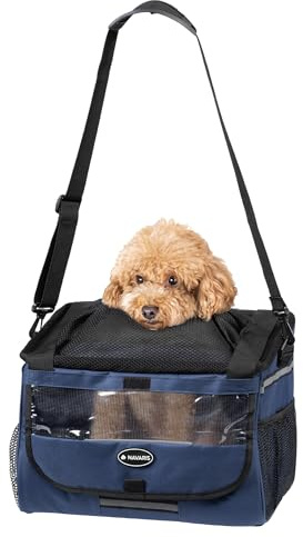 Navaris Pet Carrier for Bikes - Bike Basket Dog Carrier - Ideal Carriers for Small to Medium Dogs Up to 10kg (22lbs) - Drawstring Bag with Secure Locks and Strap - Blue