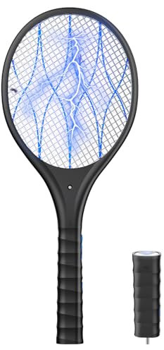 AROEVE Racchetta Zanzare Elettrica, 4000V Antizanzare Elettrico, Ricarica USB, Luce LED, Torcia Staccabile, Protezione a 3 Strati, Doppio Interruttore, Casa, Giardino, Nero