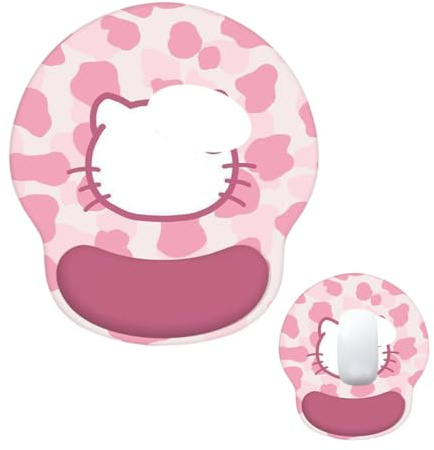 YOLMUNA Tappetino per Mouse Ergonomico con Poggiapolsi in Gel, Superficie in Microfibra, Fondo Antiscivolo, Kawaii Design Animali, Nero