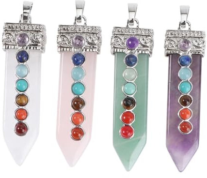 OSALADI 4stücke Teiliges Chakra Kristall Anhänger Siebenfarbiges Naturkristall Deko-element Filigraner Halsketten-schmuck Zum Selbermachen Stilvoller Anhänger Für Damen Und Diy Schmuckgest