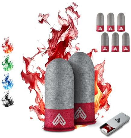 LAYASIMON 6PCS Gaming Finger Sleeves. 0.29MM Silver Fiber, Anti Sweat, Extremely Thin,Breathable Touchscreen dedales Gamer Finger Cover Thumb Sleeve Fit Phone Game Tablet Devices. (Red)