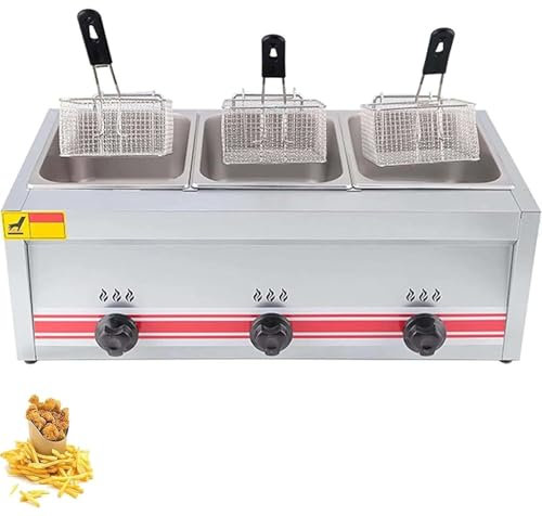 Friggitrice a gas da banco, friggitrice con cestello completamente rivestita, friggitrice a gas da esterno, friggitrice a gas professionale, for ristoranti commerciali, fast food(Triplecylinder10l+10l