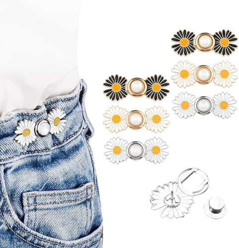 6 stycken midjeknappar med byxlinning snäv, byxknappar justering, midjegördel, justerbar midjaknapp, ingen sömnad, jeansknappar för lösa jeans tusensköna blommor byxor, midjespännen knapp