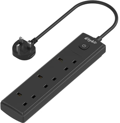 Short Extension Lead, 0.5M Small Extension Cable, 3 Way | Switched Power Strip with Surge Protection, 13A 3250W, Black