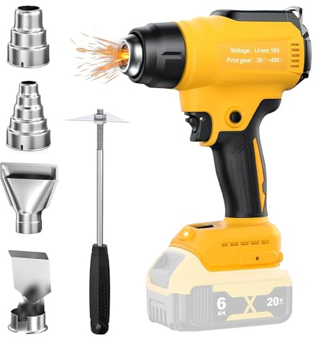 Cordless Heat Gun for 20V Battery, Afenau Cordless Hot Air Gun with 4 Nozzles, Heat Shrink Gun for Paint Stripping, Bending Pipes, DIY (No Battery)