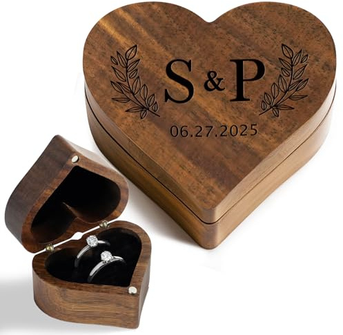 Bemaystar Caja de Anillos de Madera Personalizada - Regalo para Novia, Esposa y Pareja - Caja Portaanillos Grabable para Bodas, Aniversarios, Cumpleaños - Ideal para Proposición de Matrimonio
