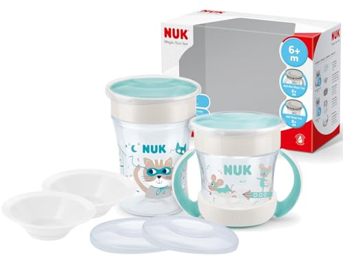NUK Magic Duo Set Mint – 2 Magic Cups, 2022 Edition + 2 Ersatzdeckel & 2 Trinktüllen – BPA-frei, auslaufsicher, Trinkbecher ab 8 Monate