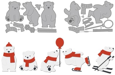 MAYJOYDIY Eisbären Metall Stanzformen Niedliche Wintertiere Stanzschablonen Weihnachts Winter Prägeschablonen Für DIY Scrapbooking Album Dekorative Prägung Papierkartenherstellung