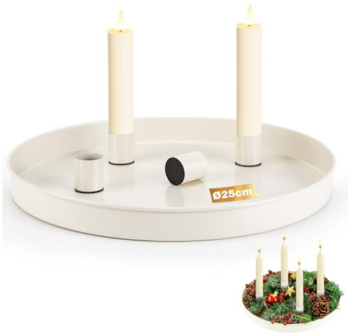Zikenis Magnet Kerzentablett, Ø 25 cm Metall Kerzenständer mit 4 Magnetischen Haltern, Kerzenhalter Metall, Dekotablett für Adventskranz, Esstisch Dekoration, Weihnachten, Halloween, Party, Hochzeit