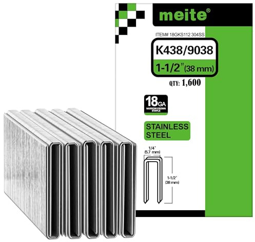 meite Agrafes Inox 304 Type 90/ mm 18GA à Couronne Étroite 5,7 mm | 1,600 Pièces par Boîte pour Agrafeuse Pneumatique ou Électrique, Idéal Bois, Meubles, Garnitures et Finition