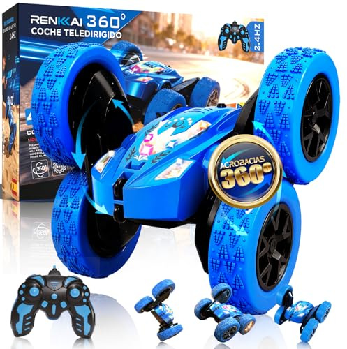 RENKKAI Coche Teledirigido Niños 3 4 5 6 7 8 Años | Coche teledirigido niños 4 años | Juguete Niño Regalo 3 4 5 6 7 8 9 12 Años | 2.4Ghz con Luces | Coches para Niños | ACROBÁTICO 360°
