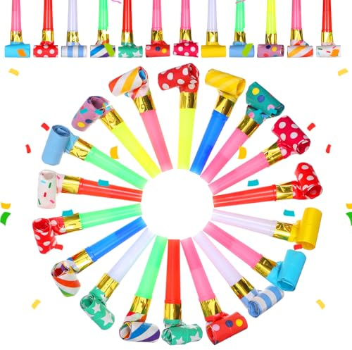 Sibba 30Pcs Party Blowers, Colorful Whistles Party Foil Blowouts Horns for Adults Birthday Parties Cheer Team Favors Wedding Christmas, New Year Graduation, Automatic Roll
