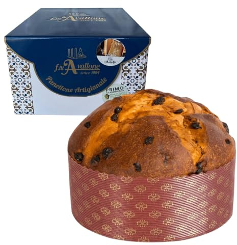 Panettone artigianale classico con uvetta e canditi, lievito madre, dolce natalizio Made in Italy, regalo gourmet, 1KG finalista Mastro Panettone – Pasticceria F.lli Avallone (CLASSICO)
