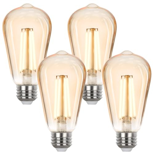 Sigalux LED Edison Bulbs 40 watt Equivalent, E26 Light Bulb Dimmable, Soft White 2700K, Amber Glass ST58 Vintage LED Bulbs, 90+ CRI, 4.5W 400LM, E26 Base, 4 Pack