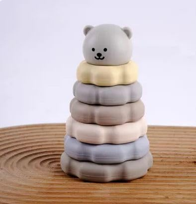 Rammelaartje Silikon-Stapelturm Bär, BPA-frei, Mehrfarbig, Stapelspielzeug für Babys ab 0 Monaten, Fördert Motorik und Sensorik
