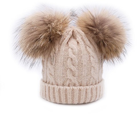 BeFur Kinder Winter Zopfmuster Bommelmütze Hut Beanie Cap mit Zwei Bommel