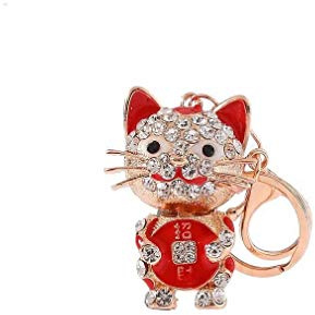 lachineuse - Porte-Clés Chat Japonais avec Strass Brillants - Porte-Bonheur - Chat Japonais Mignon - Objet Kawaii - 5,5 x 3,5 x 2,5 cm - Idée Cadeau Bijou Asiatique Japon - Coloris Rouge