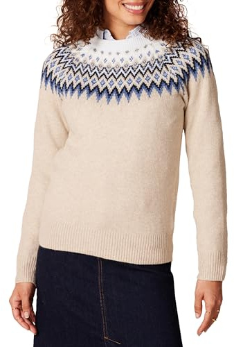 Amazon Essentials Women's Fair Isle Christmas Crewneck Pattern Jumper, Blue Taupe Heather White Fair Isle, M