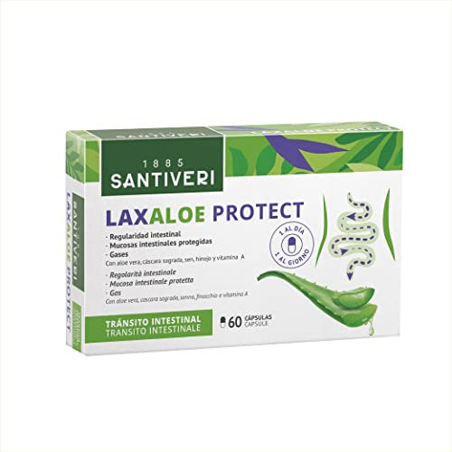 SANTIVERI - LaxAloe Protect, Complemento Alimenticio a Base de Cáscara Sagrada, Sen, Hinojo, Aloe y Vitamina A, que Ayudan a Mantener la Regularidad Intestinal - 60 Cápsulas