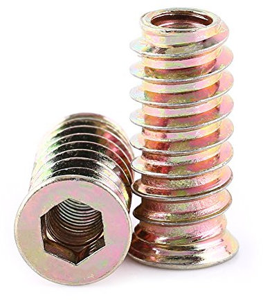 Insert Fileté Bois, 20pcs M6 x 25 mm Inserts d'écrou, Écrous à Visser Douille, Écrou hex fileté en alliage de zinc, Écrou à Tête pour meubles Chaises Lits en bois(M6 x 25 mm)