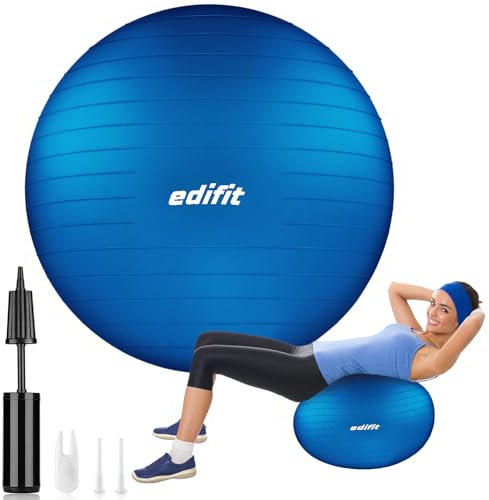 EDIFIT, Gymnastikball, 55, 65 und 75, Pezziball, Einschließlich Inflator, Pilates Ball, Sitzball, Pilates, Yoga Ball, Gymnastik (75 cm, Blau)