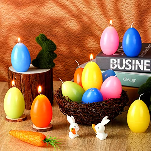 12 Pcs Easter Eggs Candles Soy Wax Colorful Easter Candles Gift Happy Easter Egg Candle Unscented Egg Shape Candle for Home Room Indoor Easter Party Decorations, 6 Colors