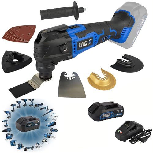 Utensile multifunzione - Linea professionale Monobatteria ONE4ALL 20V - Velocità regolabile Max 20000 rpm - Accessori + Borsa Porta Utensili, 1 Batteria 2.0Ah e Caricabatteria inclusi - ENG PRO