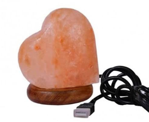 Lampada USB di Sale dell'Himalaya con base in legno (A forma di CUORE)