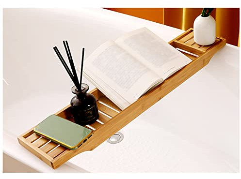 Badewannen-Caddy-Tablett aus Holz, wasserdichtes Badewannen-Tablett, Badewannen-Zubehör, Badetisch mit rutschfesten Griffen, Telefonhalter, Bad-Organizer für Bücher, Wein, Entspannung, Luxus-Spa (Größ