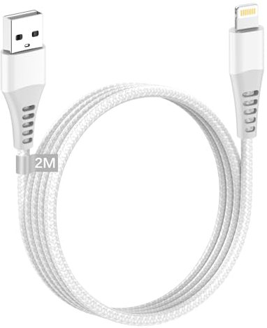 Cable iPhone 2M [Certificado Apple MFi] Cargador Lightning USB de Carga Rápida, Nylon Trenzado para Apple iPhone 14/13/12/11 Pro Max/XS Max/XR/X/8/7/6/6s Plus/5/SE, iPad