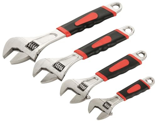 LOPYXBR 4 Stück Rollgabelschlüssel 4 Größen Engländer Werkzeug Verstellbarer Schraubenschlüssel inkl. 150,200,250,300 mm Multifunktionaler Kohlenstoffstahl Schalthebel Beweglicher Schraubenschlüssel