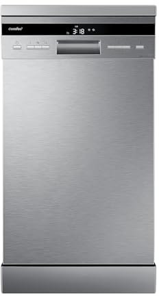 COMFEE' Slimline Freestanding Dishwasher CDWEF1036ESS-UK 45cm Wide With 10 Place Settings, Whisper Quiet 44dB, Auto Wash, Auto Open Drying, Energy Class D, Stainless Steel