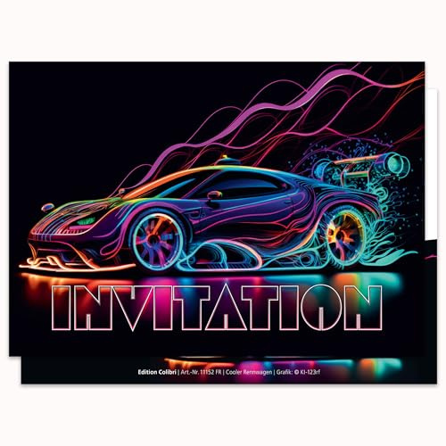 Edition Colibri Lot de 10 cartes d'invitation pour anniversaire d'enfant : la voiture de course/voiture de course cool est les invitations parfaites pour les filles et les garçons (11152 FR)