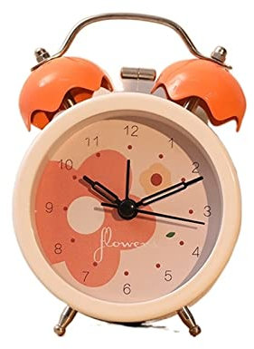 Huangj-0527 Silencieux Réveil for Enfants, réveil à Double Cloche, Silencieux, sans tic-tac, à Piles, for Chambre à Coucher, Maison et Bureau sans Tic-Tac(Orange)