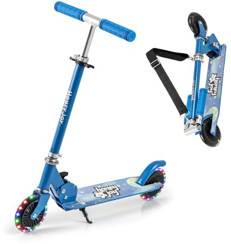 GYMAX Kinder Roller mit LED Rädern, klappbar Scooter mit henverstellbarem Lenker, Tragegurt & Bremse, Kickscooter für Kinder ab 3 Jahren