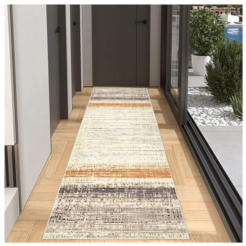BORKOY Alfombra Larga para Pasillo 80x150 cm - Alfombra Cocina Abstracta Antideslizante - Crema - Alfombra Entrada Casa Lavable - Tapete Corredor para Suciedad - Superficie Suave Pelo Cort