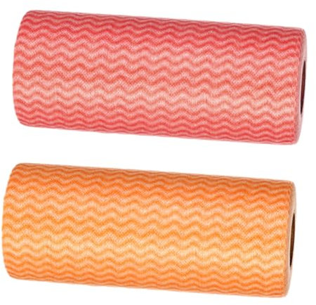 LAPYAPPE Paños De Cocina Desechables Enrollables, Sin Tejido, 2 Rollos (Rojo y Naranja) Fabricados En Material Absorbente, Antibacteriano, para Limpieza y Secado En Hogar y Cocina