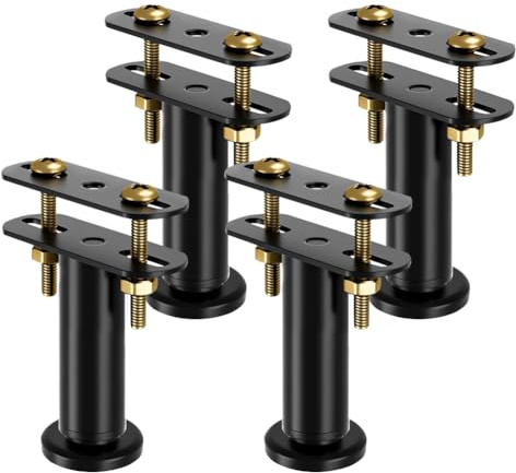LUPATDY Gambe del Letto Regolabili in Altezza 12 - 18 cm, 4 Pezzi, Set di Rinforzo per Travi Centrali e Rete a Doghe, Robusti Piedini di Supporto per Telaio del Letto (Nero)