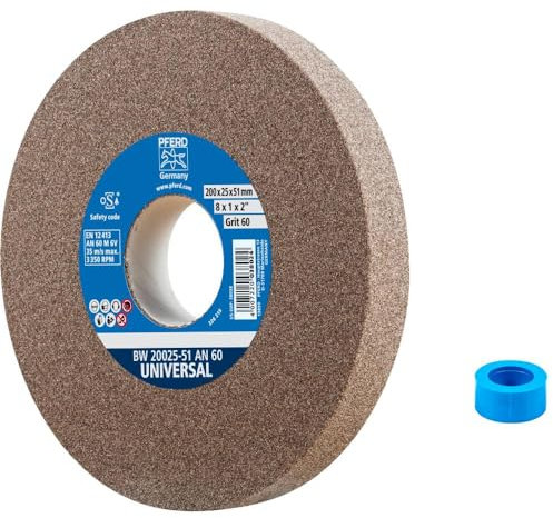 PFERD Schleifbockscheibe UNIVERSAL, 200x25x51mm, A60, 39009719 – Harte Schleifscheibe für universelle Schleifaufgaben, mit Reduzierhülse (32mm)