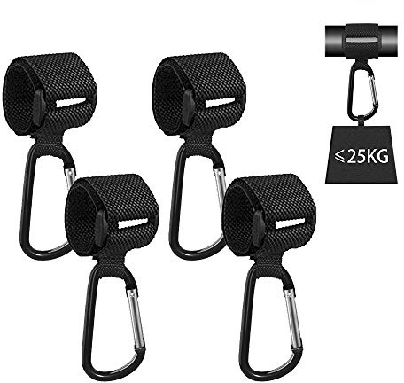 OFUN 4 Piezas Ganchos Carritos de Bebé, 25KG Teniendo Peso, Gancho Multifuncional para Silla de Paseo/mosqueton, Duradero y Resistente