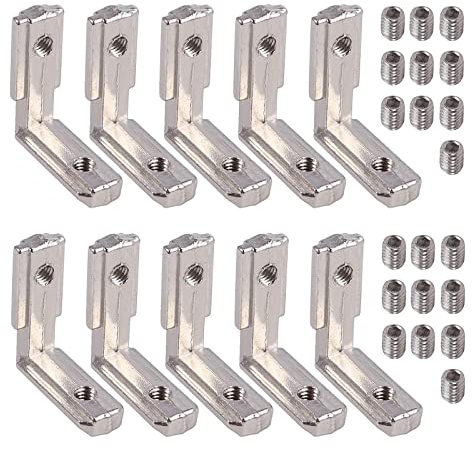 AUTOUTLET 10x T Slot T-Nut Innenwinkel, Aluminium Profil 2020 Nut 6 M4 Außenwinkel Zinklegierung Klammern 90° L-Form Inneneckverbinder Innenverbindung Winkelwinkel Eckverbinder mit Schrauben