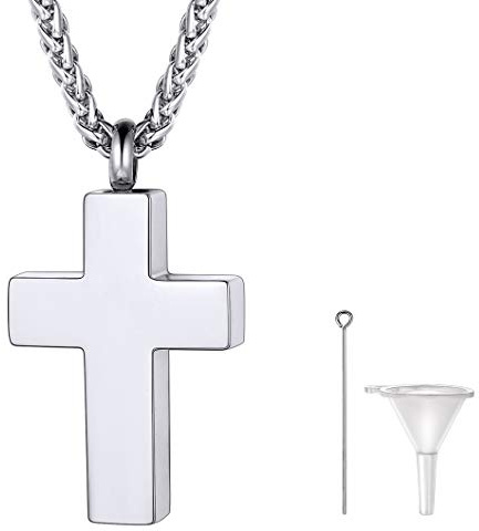 Richsteel Personalizable Cruz Clásico Guardapelo Perfume Colgante para cenizas Urna Cremación Amor Querido Recuerdo cerca de Corazón, Cadena Acero inoxidable Hombre Mujer