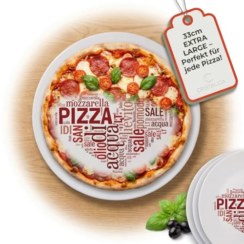 CRISTALICA Pizzateller flach I love Pizza Platzteller 33 cm Opalglas