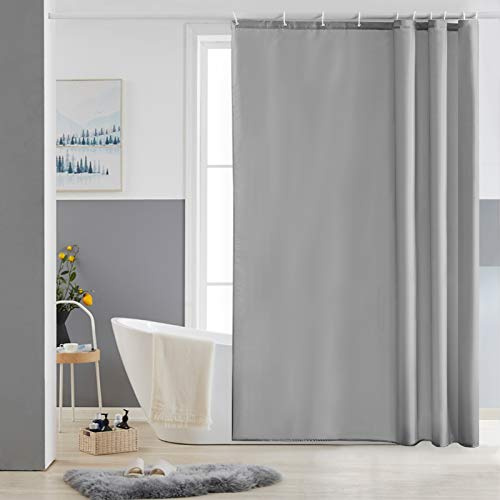 Furlinic Cortina Ducha Tela Impermeable Antimoho Gris Pequeña Cortinas Baño Poliéster Lavable con 8 Anillas Cortina Ducha para Bañera Ducha 150x180cm