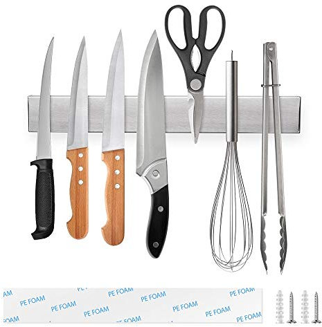 Ninonly Magnetic Knife Holder 30cm(12inch) Magnetic Knife Strip Self Adhesive Kitchen Utensil Organizer Knives Storage Magnetic Knife Rack Self Adhesive Secure & Easy Storage Kitchen Knives Rack